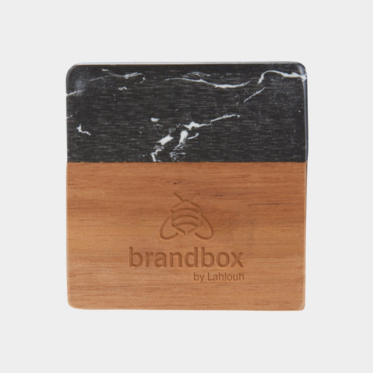 Black Marble and Wood Coaster Set